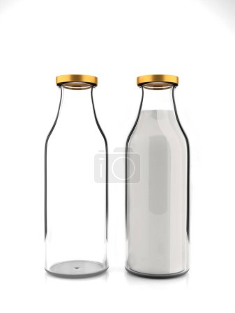 Foto de Botella de leche blanca, vacía y completamente aislada sobre fondo blanco - Ilustración 3D Render - Imagen libre de derechos