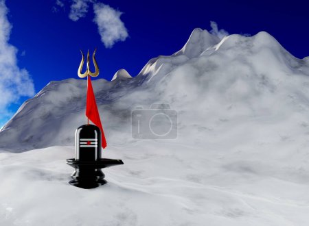 Téléchargez les photos : Festival indien Maha Shivratri Shivling avec Trishul à Snow Mountain Illustration 3D rendu - en image libre de droit