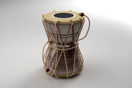 Foto de Damru Damaru instrumento de música india de Shiva sobre fondo blanco - representación de la ilustración 3D - Imagen libre de derechos