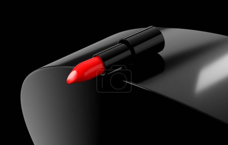 Téléchargez les photos : Cosmetic Makeup Red lipstick on Black background - 3D Illustration Rendering - en image libre de droit