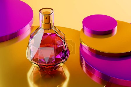 Foto de Glass Perfume Bottle Inspired By Diamond - 3D Illustration Render - Imagen libre de derechos