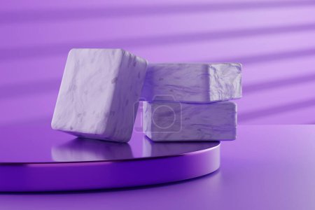 Téléchargez les photos : Handmade Lavender Bathing Soap Bars on a Purple Podium - 3D Illustration Render - en image libre de droit