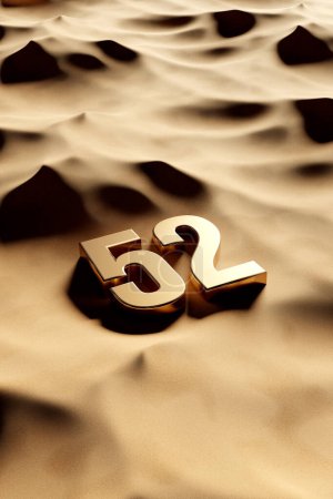 Téléchargez les photos : Célébration de la fête nationale des Émirats arabes unis - 52 écrits dans Desert Sand - 3D Illustration Render - en image libre de droit