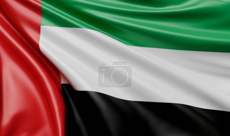 Téléchargez les photos : Gros plan du drapeau des Émirats arabes unis - Illustration 3D Render - en image libre de droit