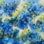 Blue spring flowers carpet abstract watercolor background. Easter illustration