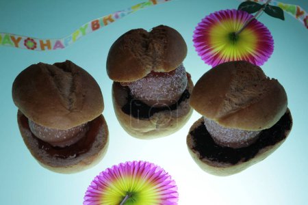 Photo for Foam kiss buns with extra jam for children birthday party - Royalty Free Image