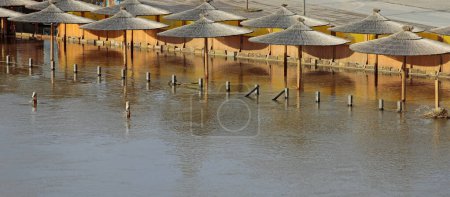 Photo for Land under, flood over weser promenade Rinteln - Royalty Free Image