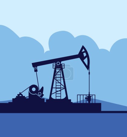 Photo for Petroleum industry, gas oil pump jack or petrol pumpjack, refinery plant, silhouette of pumpjack, oil well. template for web, infographics or interface design. Flat vector illustration - Royalty Free Image