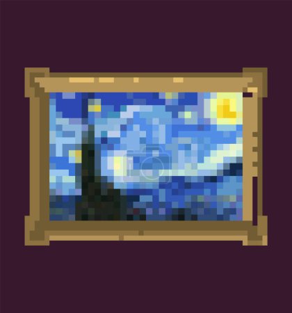 Photo for Pixel Art, Starry night Vincent van Gogh in frame. Creative artwork, crypto art, modern digital pixelated canvas, NFT nonfungible token. Worlds Most Famous Painting. Vector illustration - Royalty Free Image