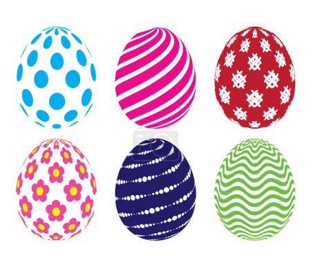 Photo for Set of color Easter eggs icons with decoration patterns. Traditional Happy Easter symbol. Vector illustration, isolated on white background, flat style. Design elements for holiday greeting cards - Royalty Free Image