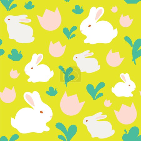 Photo for Easter seamless pattern with cute bunnies and tulip flowers. Easter concept. Trendy pattern. Spring season background for Easter cards, banner, textiles, wrapping, wallpapers. Vector illustration - Royalty Free Image