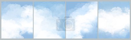 Photo for Set of light blue abstract backgrounds, clouds on sky, azure wet wash splash, hand drawn blots, vector illustration. Template design for greeting card, banner, poster, cover, invitation card, brochure - Royalty Free Image