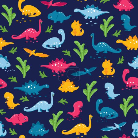 Photo for Enchanting floral seamless patterns with playful dinosaur motifs for kids. Versatile vector design for covers, fabric, paper, decor, and interiors, Vector illustration - Royalty Free Image