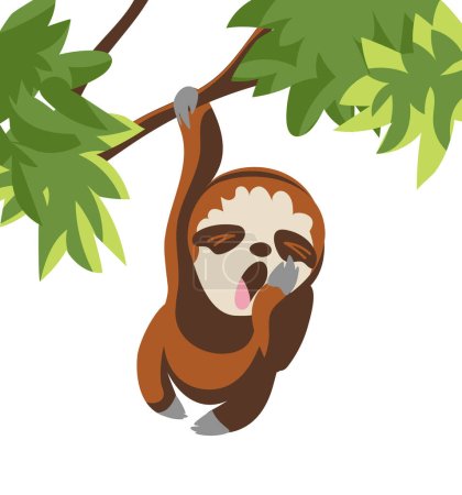 Photo for Adorable sloth on a tree branch with lush green leaves. Charming vector depiction, perfect for various creative projects - Royalty Free Image