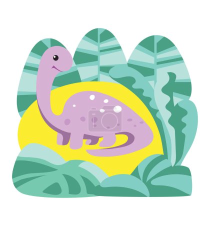 Photo for Vector illustration Purple dinosaur against a backdrop of green trees. Vibrant vector illustration for diverse design needs - Royalty Free Image