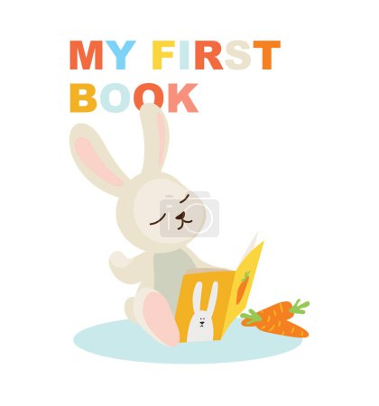 Photo for Adorable cartoon bunny engrossed in My First Book. Charming vector illustration perfect for childrens literature and educational materials - Royalty Free Image