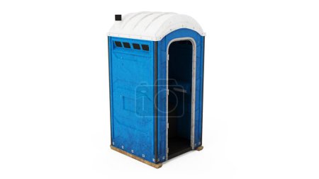 Photo for Blue portapotty outdoor construction open door position angle view isolated on a white background. 3D Rendering, Illustration. - Royalty Free Image