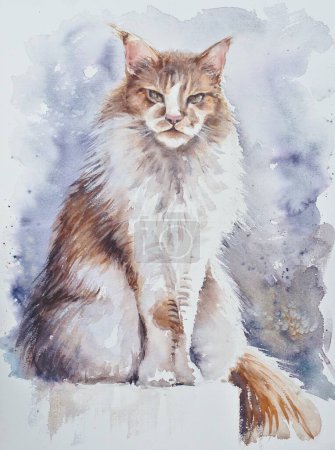 Photo for Maine Coon portrait. Picture created with watercolors. - Royalty Free Image