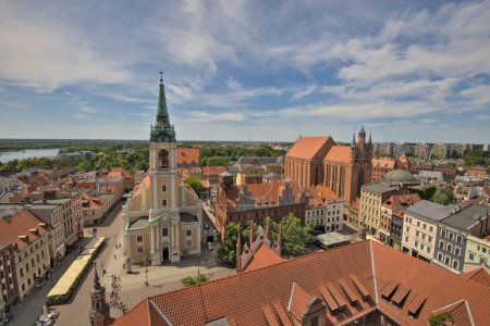 Photo for Torun, Poland - May 31, 2023: Aerial view on city from the top of Town Hall tower in sunny summer day. - Royalty Free Image