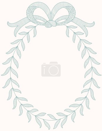 Foto de Corona de laurel de arte de línea con arco grande. Marco romántico para boda o bautismo monograma - Imagen libre de derechos