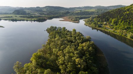 Dunajec River bends in Lesser Poland near Tarnow. Aerial drone view at springtime