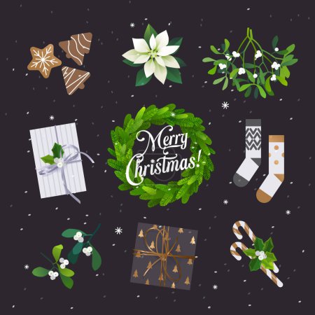 Foto de Decoraciones tradicionales de Navidad, espíritu de vacaciones de invierno, tarjetas de felicitación activos gráficos - Imagen libre de derechos