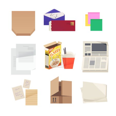 Téléchargez les photos : Déchets de papier. Emballage papier. Illustrations de design plat - en image libre de droit