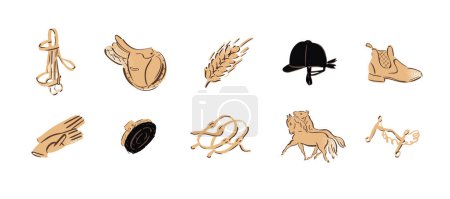 Illustration for Horse riding icons for equestrian online shop, equine highlight covers for social media, horse sport illustration, outline style - Royalty Free Image