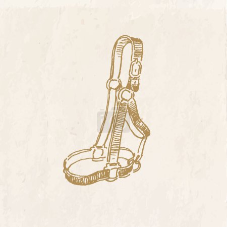 Foto de Ilustración dibujada a mano de halter de cuero para un caballo, dibujo de estilo vintage - Imagen libre de derechos