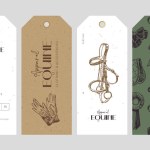 Clothing tags design, equestrian shop product, hand drawn horse tack and harness, horseback riding accessories, classical vintage style illustrations