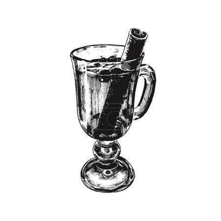 Foto de Copa de vino caliente tradicional con palo de canela. Ilustración dibujada a mano vintage. Otoño elemento de decoración del estado de ánimo - Imagen libre de derechos