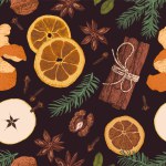 Seamless pattern background with hand drawn mulled wine ingredients
