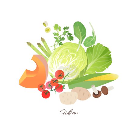 Foto de Verduras frescas, comida orgánica. Concepto de alimentación saludable. Col de media rebanada, verduras de hojas verdes, patatas y champiñones, rodajas de tomate y calabaza - Imagen libre de derechos