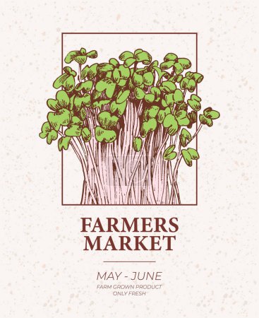 Téléchargez les photos : Poster design marché fermier. Illustration gravée microgreens - en image libre de droit