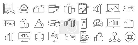 Illustration for Analysis, Statistics line icons. Chart, Report and Service signs. Data and Presentation symbols. - Royalty Free Image