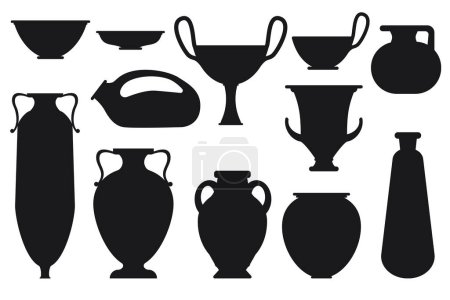 Illustration for Ceramic objects from the classical period. Rome, Egypt and Greece style. Vector silhouettes. - Royalty Free Image