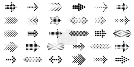 Illustration for Dotted arrows set. Dot style signs - Royalty Free Image