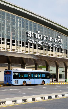 Photo for BANGKOK, THAILAND - 14 MAY : Bang sue train station facade with bus stop at entrance on 14 May 2023 in Bang sue, Bangkok, Thailand - Royalty Free Image