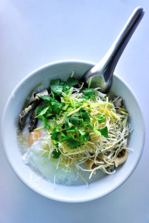 Photo for Congee with eggs, close up shot - Royalty Free Image