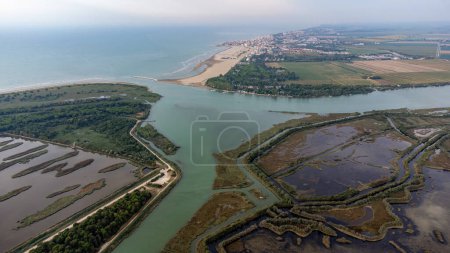 Aerial view of the lagoon of Caorle, in Brussa, province of Venice, Italy