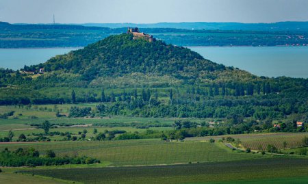 Castle of Szigliget aerial view in summer. Hungary