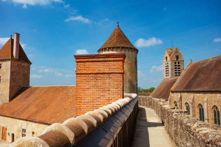 Photo for View from the walls on old tower of Blandy-les-Tours castle on sunny day over blue sky, France Europe - Royalty Free Image