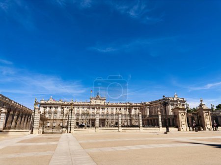 Photo for Royal Palace of Madrid and Plaza de la Armera square view from Cathedral of Santa Mara - Royalty Free Image