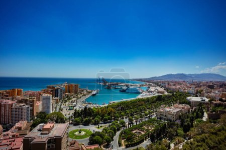 Photo for Malaga port park, Pedro Luis Alonso gardens, Paseo del Parque street and town hall, Spain - Royalty Free Image
