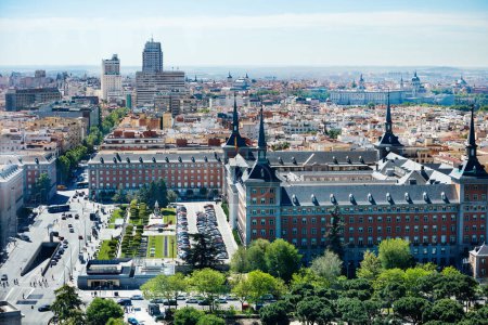 Photo for Panorama of Madrid city with General Headquarters of the Air Space Force on calle de la Princesa street - Royalty Free Image