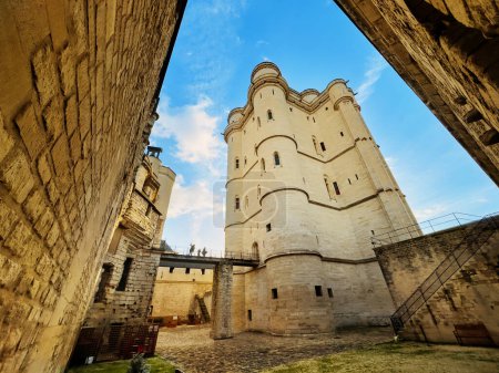 Photo for Court drawbridge donjon of Chateau of Vincennes castle former fortress and royal residence of French kings near Paris - Royalty Free Image