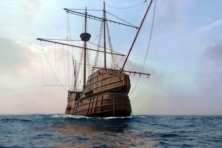Foto de Barco pirata atracando en el mar en el agua del océano de almejas. - Imagen libre de derechos
