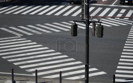 White lines at intersections and pedestrian crossings on asphalt roads in Japan                               