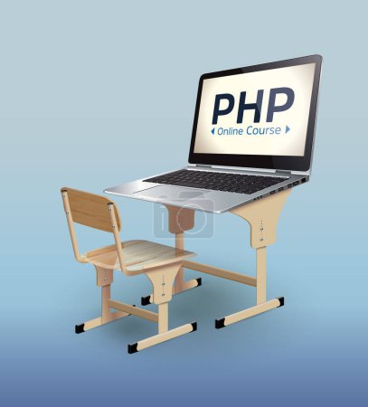Illustration for School desk with laptop as elearning concept - Royalty Free Image