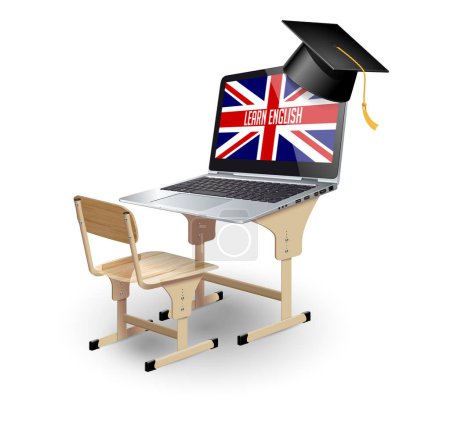 Illustration for School desk with laptop as elearning concept - Royalty Free Image